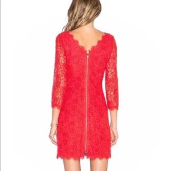 ✨NWT! Diane von Furstenberg Designer Red ZARITA Lace Sheath Dress - Picture 2 of 12